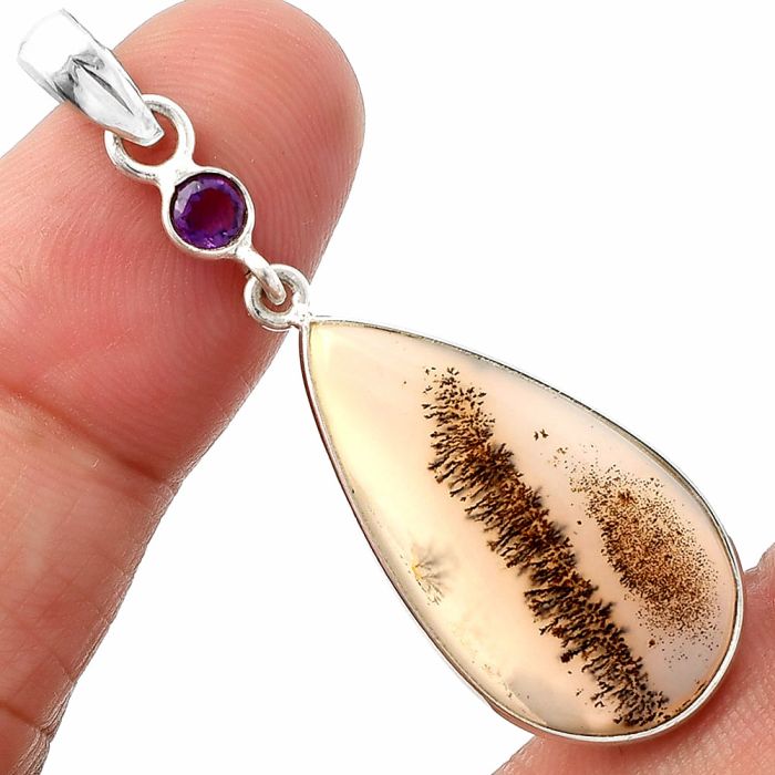 Scenic Dendritic Agate and Amethyst Pendant SDP147539 P-1098, 14x26 mm