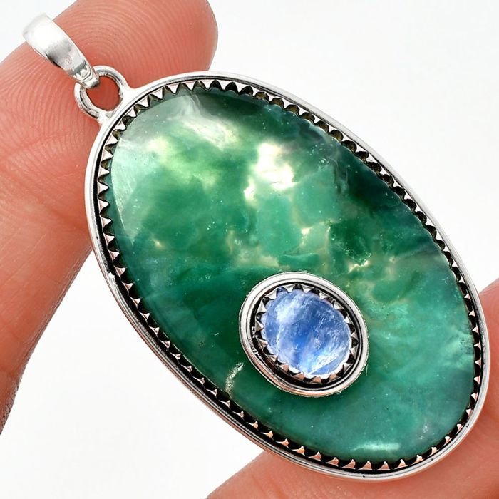 Green Lace Agate and Rainbow Moonstone Pendant SDP147978 P-1260, 25x40 mm