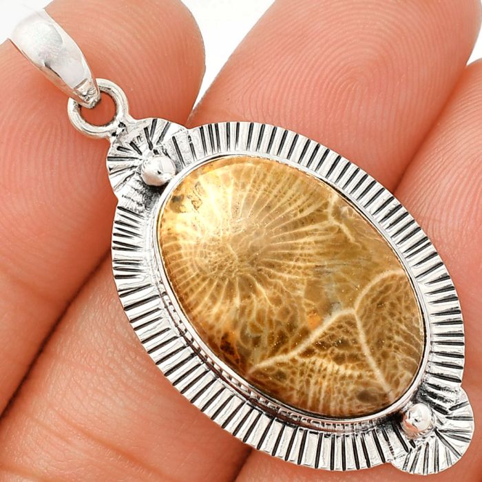 Flower Fossil Coral Pendant SDP148296 P-1732, 15x22 mm