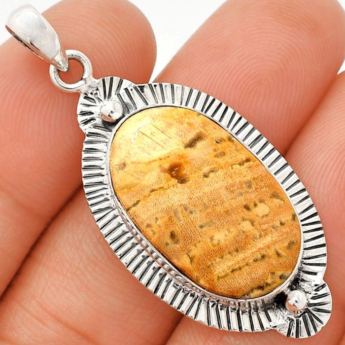Palm Root Fossil Agate Pendant SDP148302 P-1732, 14x23 mm