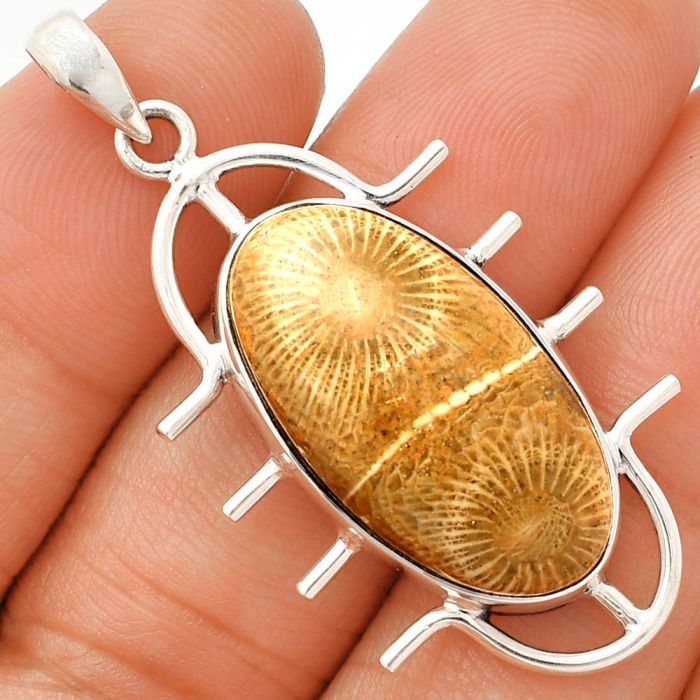 Flower Fossil Coral Pendant SDP148344 P-1271, 14x26 mm