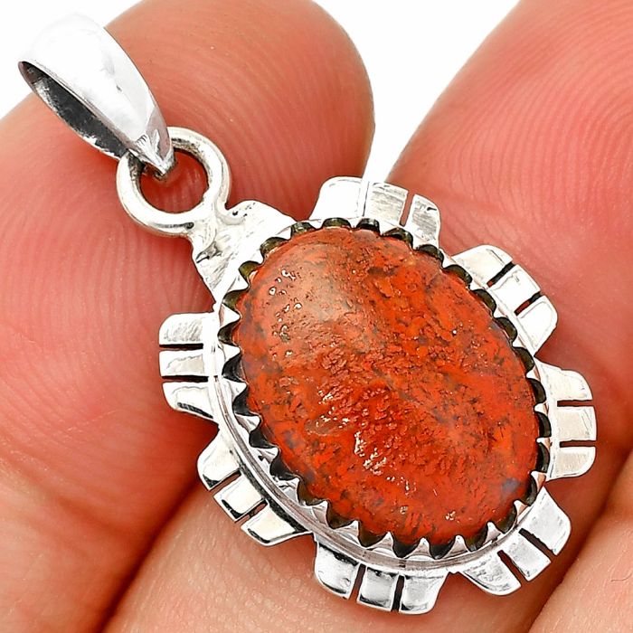 Red Moss Agate Pendant SDP148560 P-1347, 11x15 mm