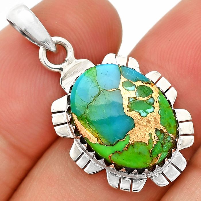 Blue Turquoise In Green Mohave Pendant SDP148576 P-1347, 12x16 mm