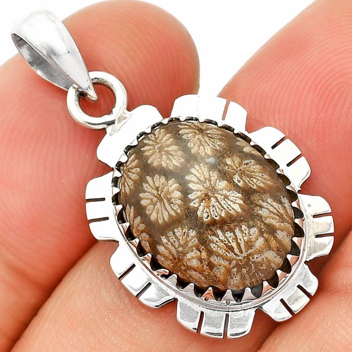 Flower Fossil Coral Pendant SDP148587 P-1347, 12x16 mm