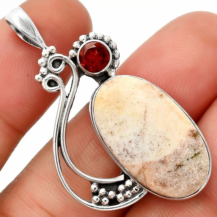 Red Moss Agate and Garnet Pendant SDP148753 P-1573, 13x23 mm