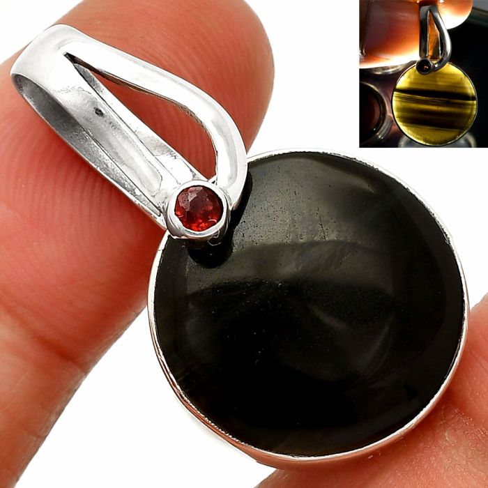 Black Lace Obsidian and Garnet Pendant SDP148851 P-1251, 18x18 mm