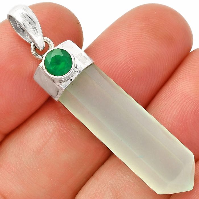 Point - Milky Chalcedony and Green Onyx Pendant SDP149004 P-1107, 8x30 mm