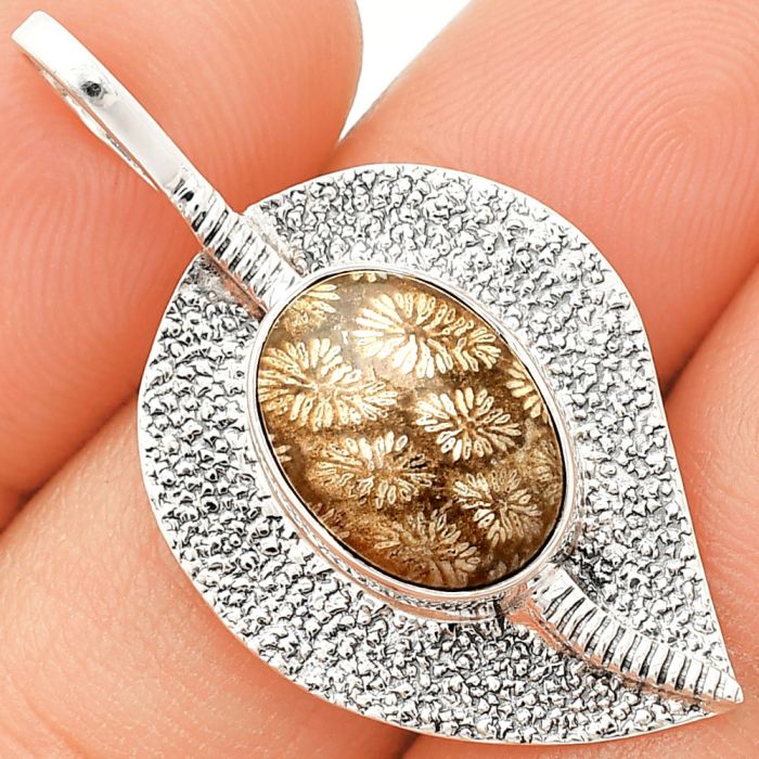 Flower Fossil Coral Pendant SDP149511 P-1218, 10x14 mm
