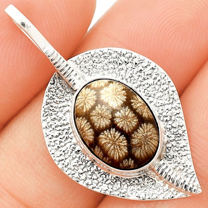 Flower Fossil Coral Pendant SDP149524 P-1218, 10x14 mm