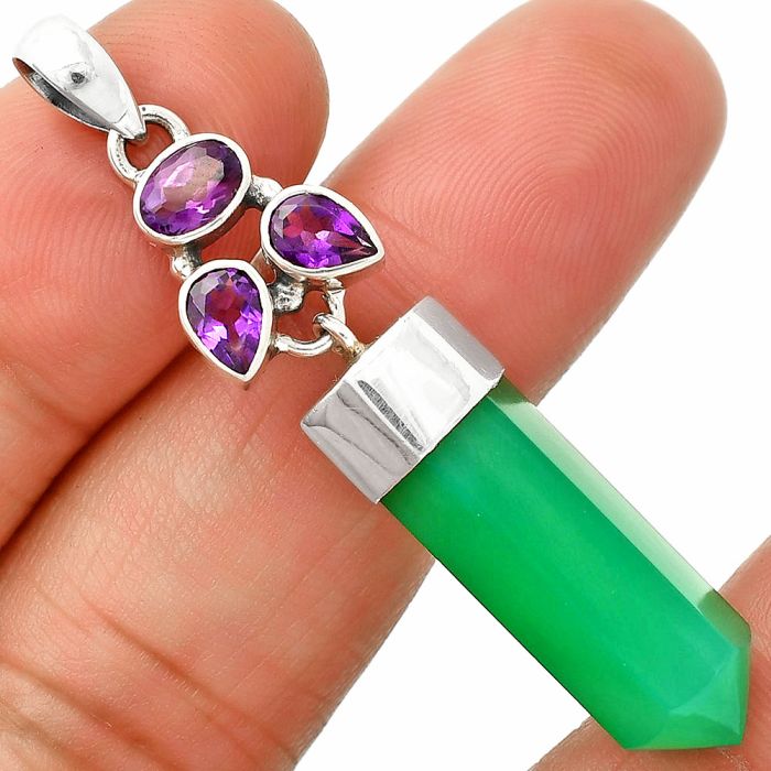 Green Onyx and Amethyst Point Pendant SDP149568 P-1307, 8x25 mm