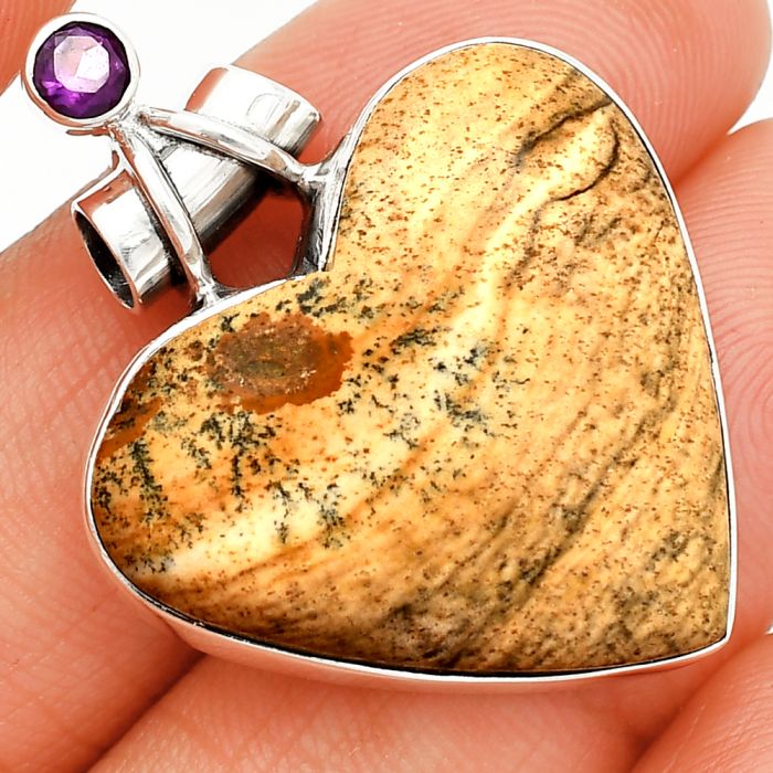 Heart - Picture Jasper and Amethyst Pendant SDP149652 P-1159, 26x27 mm