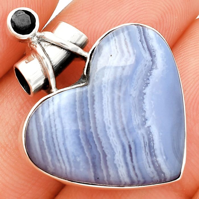 Heart - Blue Lace Agate and Black Onyx Pendant SDP149663 P-1159, 22x25 mm