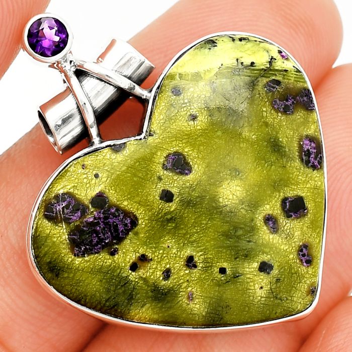 Heart - Stichtite and Amethyst Pendant SDP149668 P-1159, 26x30 mm