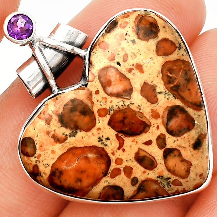 Heart - Leopardite Jasper and Amethyst Pendant SDP149690 P-1159, 26x29 mm