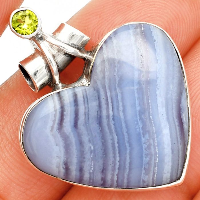 Heart - Blue Lace Agate and Peridot Pendant SDP149704 P-1159, 24x27 mm