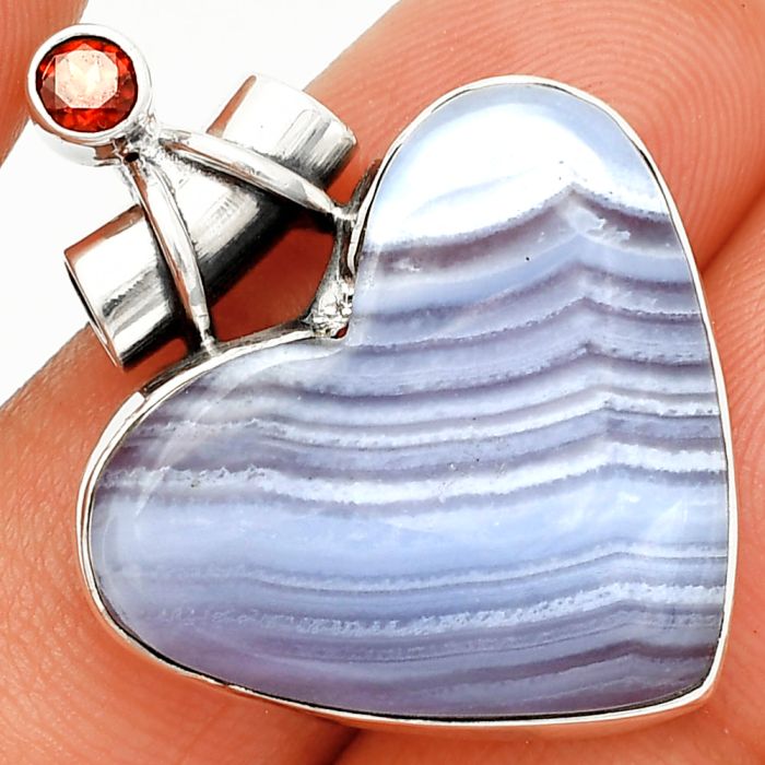 Heart - Blue Lace Agate and Garnet Pendant SDP149724 P-1159, 23x26 mm