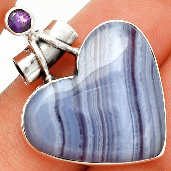 Heart - Blue Lace Agate and Amethyst Pendant SDP149727 P-1159, 22x24 mm