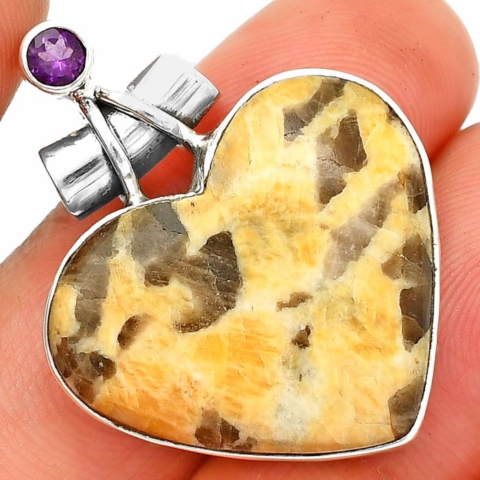 Heart - Septarian - Dragon Stone and Amethyst Pendant SDP149740 P-1159, 23x26 mm