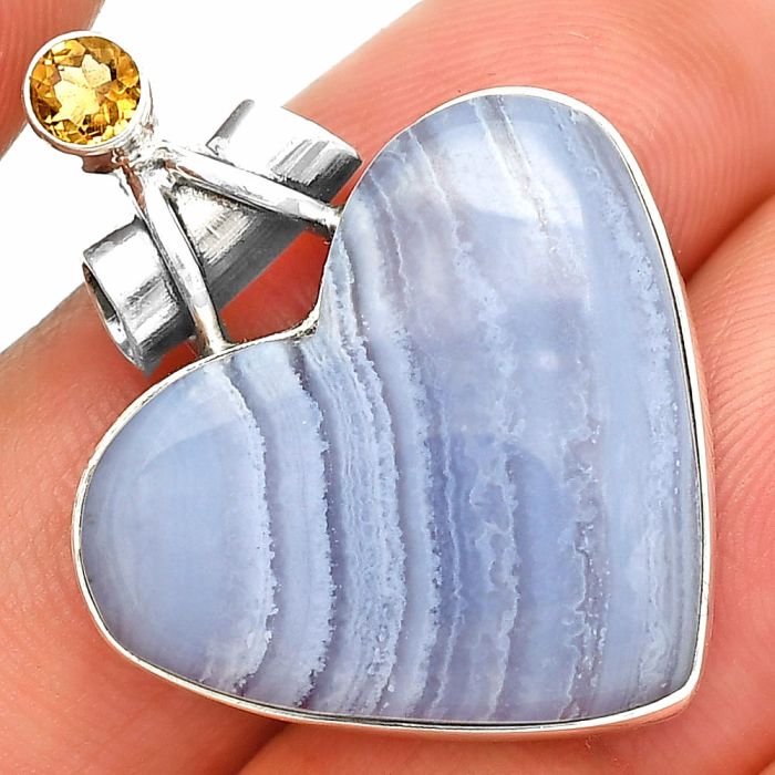 Heart - Blue Lace Agate and Citrine Pendant SDP149754 P-1159, 23x26 mm