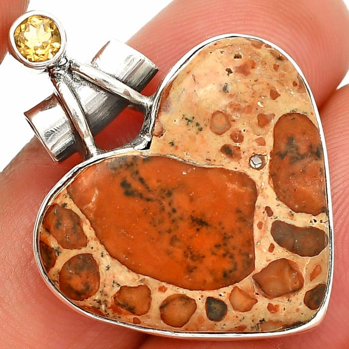 Heart - Leopardite Jasper and Citrine Pendant SDP149789 P-1159, 23x25 mm