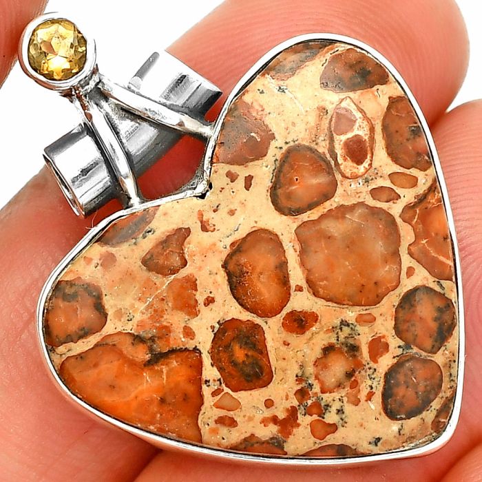 Heart - Leopardite Jasper and Citrine Pendant SDP149790 P-1159, 25x27 mm