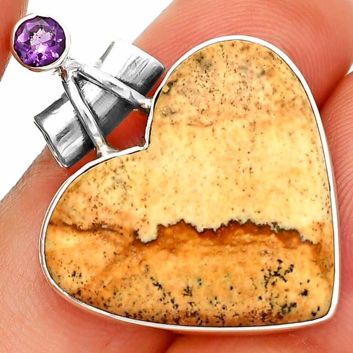 Heart - Picture Jasper and Amethyst Pendant SDP149791 P-1159, 23x25 mm