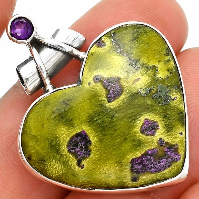 Heart - Stichtite and Amethyst Pendant SDP149798 P-1159, 24x27 mm
