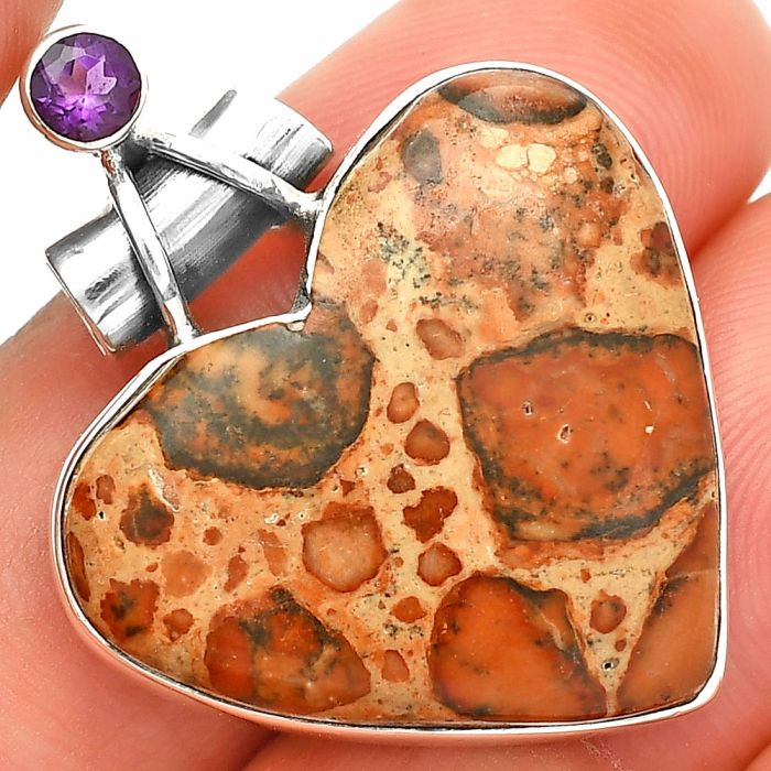 Heart - Leopardite Jasper and Amethyst Pendant SDP149811 P-1159, 24x27 mm