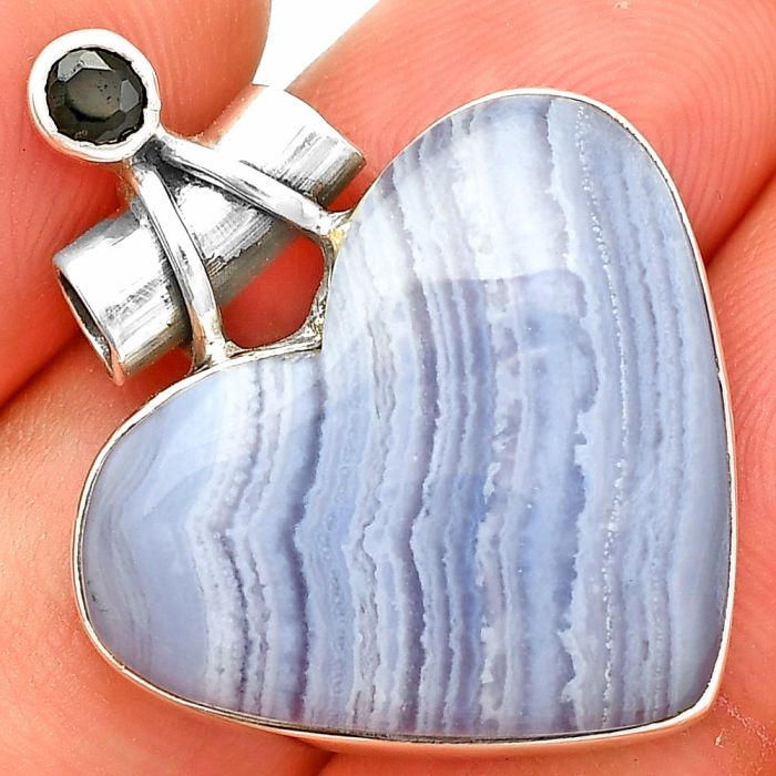 Heart - Blue Lace Agate and Black Onyx Pendant SDP149813 P-1159, 22x25 mm