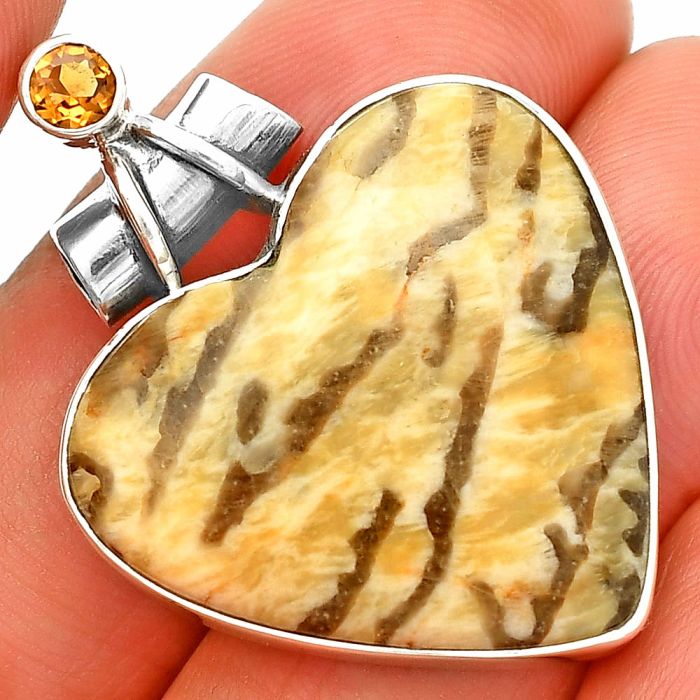 Heart - Septarian - Dragon Stone and Citrine Pendant SDP149820 P-1159, 26x27 mm