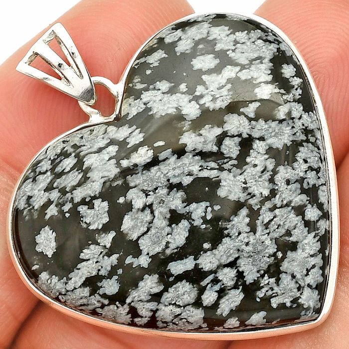 Heart - Snow Flake Obsidian Pendant SDP149927 P-1043, 31x33 mm