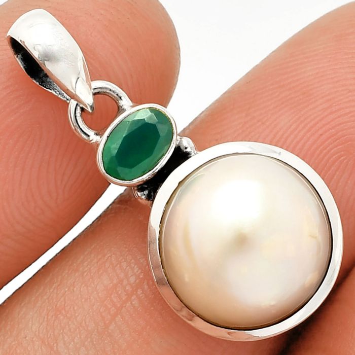 Natural Fresh Water Pearl and Green Onyx Pendant SDP149988 P-1077, 12x12 mm