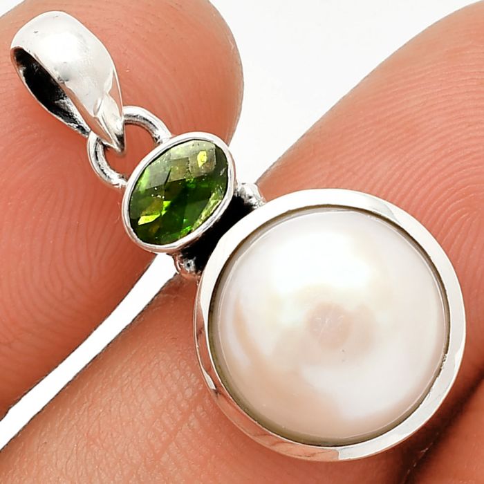 Natural Fresh Water Pearl and Chrome Diopside Pendant SDP149990 P-1077, 12x12 mm