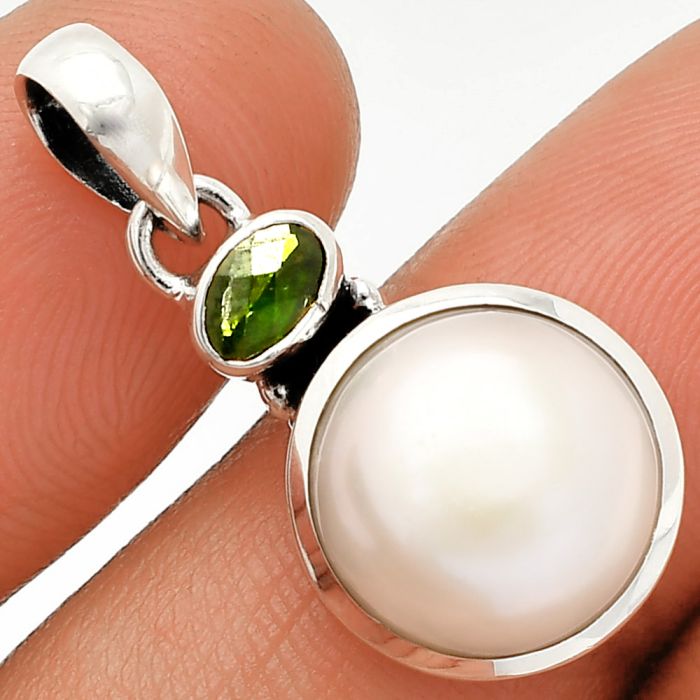Natural Fresh Water Pearl and Chrome Diopside Pendant SDP149991 P-1077, 12x12 mm