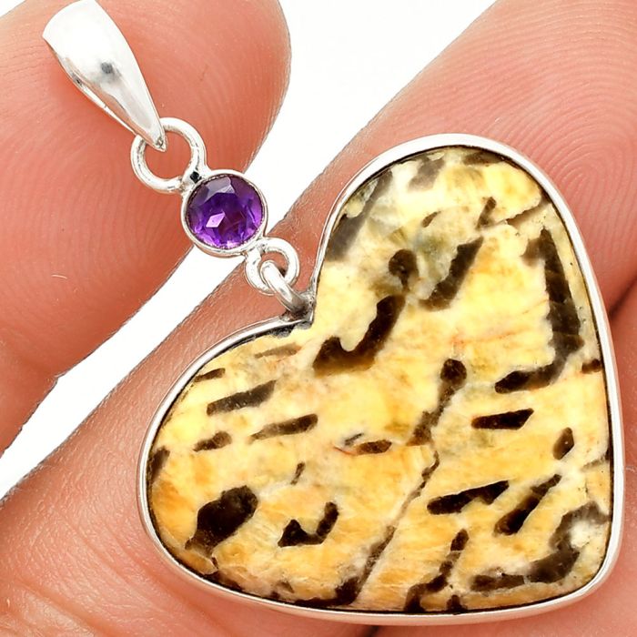 Heart - Septarian - Dragon Stone and Amethyst Pendant SDP150131 P-1098, 24x27 mm