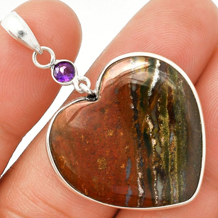 Heart - Texas Moss Agate and Amethyst Pendant SDP150158 P-1098, 27x27 mm