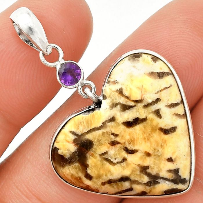 Heart - Septarian - Dragon Stone and Amethyst Pendant SDP150170 P-1098, 23x26 mm