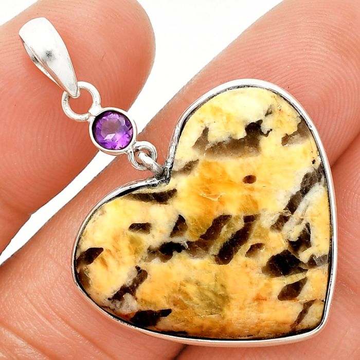 Heart - Septarian - Dragon Stone and Amethyst Pendant SDP150187 P-1098, 25x28 mm