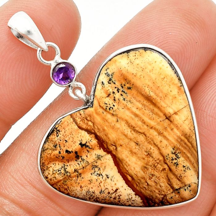 Heart - Picture Jasper and Amethyst Pendant SDP150197 P-1098, 27x29 mm