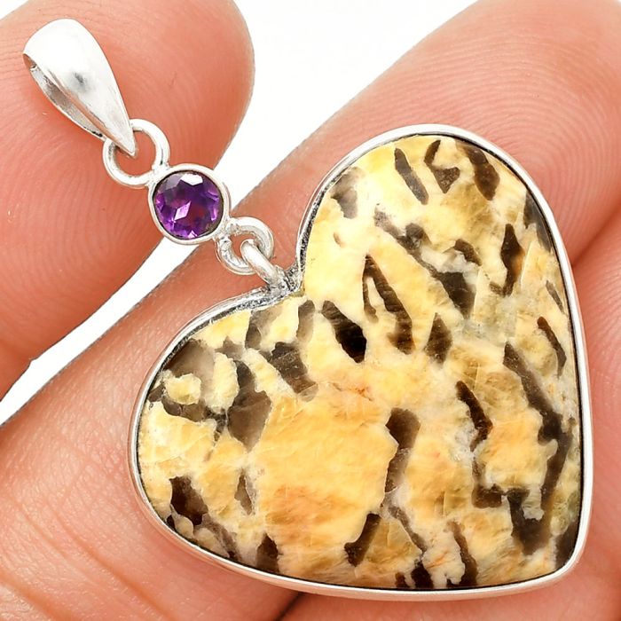 Heart - Septarian - Dragon Stone and Amethyst Pendant SDP150205 P-1098, 26x29 mm