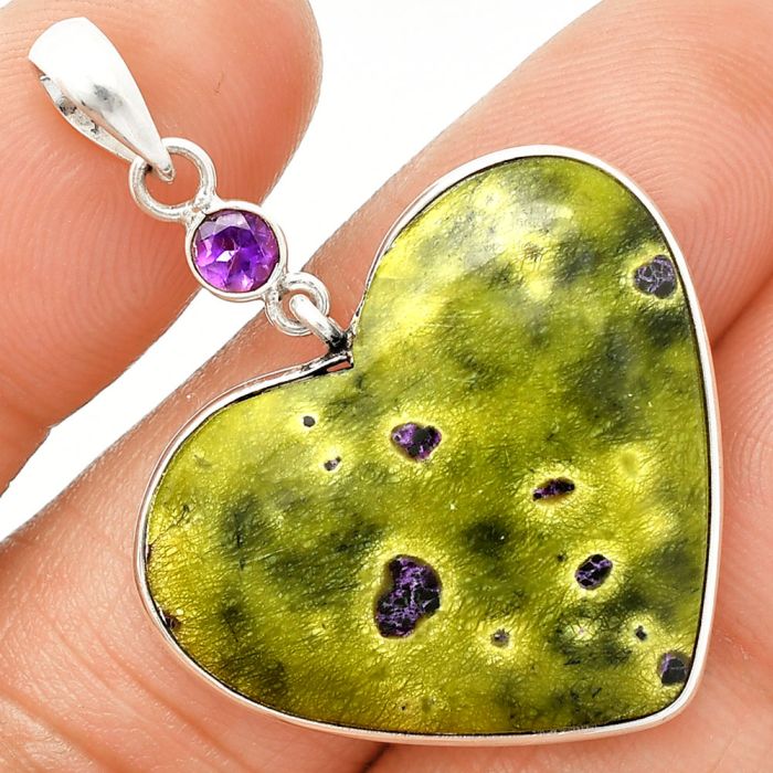 Heart - Stichtite and Amethyst Pendant SDP150214 P-1098, 26x30 mm
