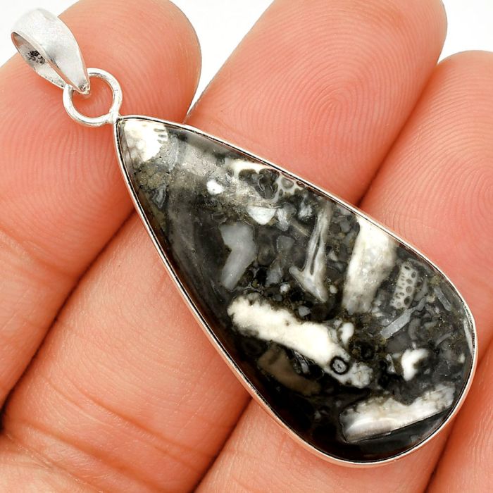 Mexican Cabbing Fossil Pendant SDP150401 P-1001, 18x37 mm