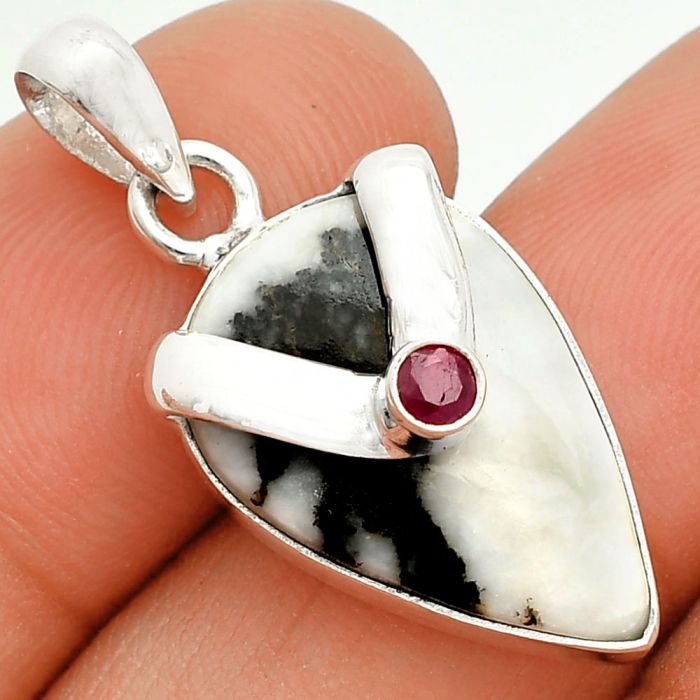 White Buffalo Turquoise and Ruby Pendant SDP150722 P-1735, 13x20 mm