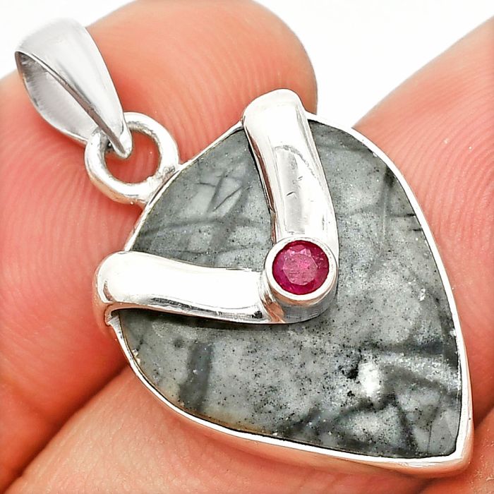 Picasso Jasper and Ruby Pendant SDP150853 P-1735, 17x20 mm