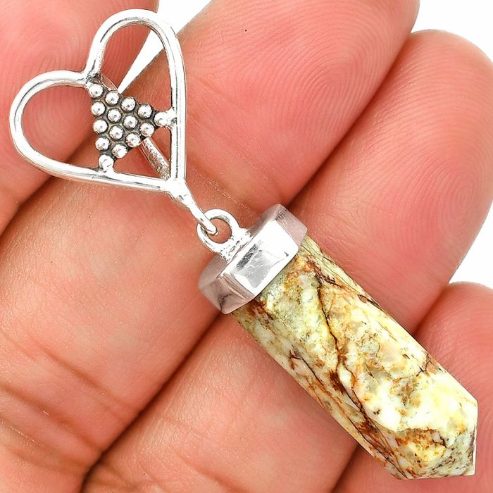Heart Point - Authentic White Buffalo Turquoise Nevada Pendant SDP150874 P-1721, 8x25 mm