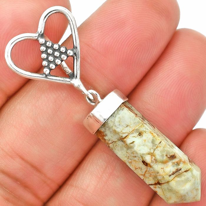 Heart Point - Authentic White Buffalo Turquoise Nevada Pendant SDP150879 P-1721, 8x25 mm