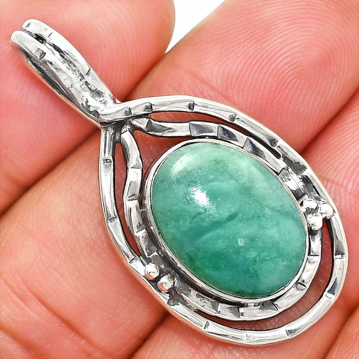 Green Lace Agate Pendant SDP151120 P-1410, 12x17 mm