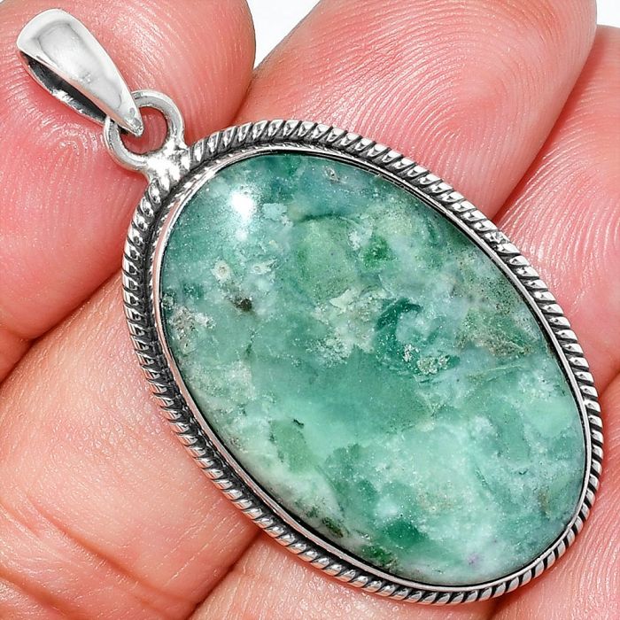 Green Lace Agate Pendant SDP151366 P-1068, 19x30 mm