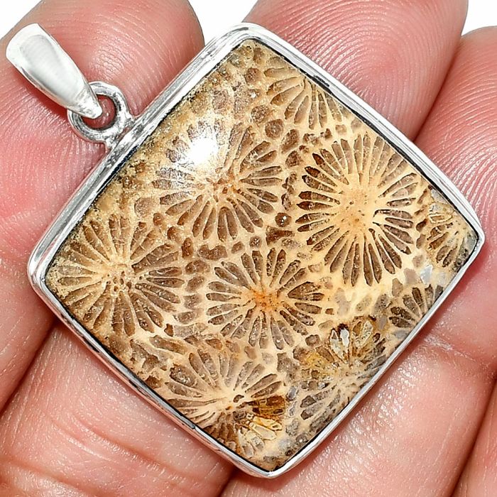 Flower Fossil Coral Pendant SDP151586 P-1124, 25x26 mm
