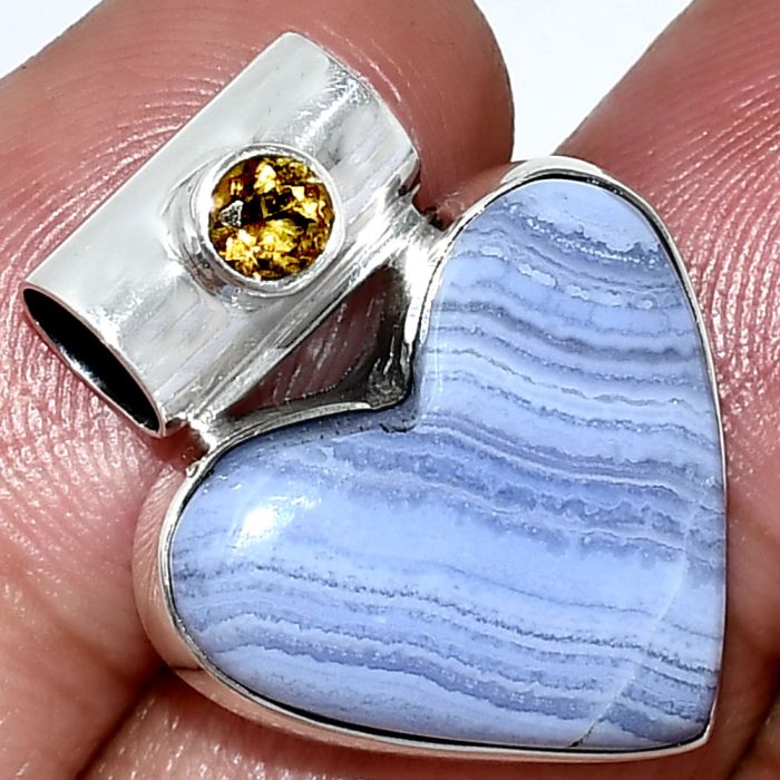 Heart - Blue Lace Agate and Citrine Pendant SDP151720 P-1300, 18x19 mm